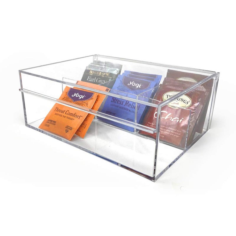 Isaac Jacobs 4-Compartment Clear Acrylic Organizer with Lid (6.7" L x 8.6" W x 3.4" H), Multi-Sectional Tray, Storage Solution for Makeup, School & Office Supplies (3 Small, 1 Large) - Image 5